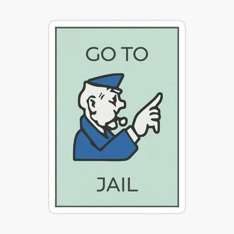 Get my art printed on awesome products. Support me at Redbubble #RBandME: https://www.redbubble.com/i/sticker/GO-TO-JAIL-Monopoly-Go-by-GeekySoles/163635505.EJUG5?asc=u Monopoly Art, Monopoly Cards, Monopoly Go, Go To Jail, Engraving Ideas, Glossier Stickers, Transparent Stickers, Yearbook, Monopoly