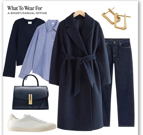 Navy Blue Coat Outfit, Navy Coat Outfit, Blue Coat Outfit, Tonal Dressing, Fall Coat Outfit, Outfits For Autumn, November Outfits, Winter Coat Outfits, 5 Outfits