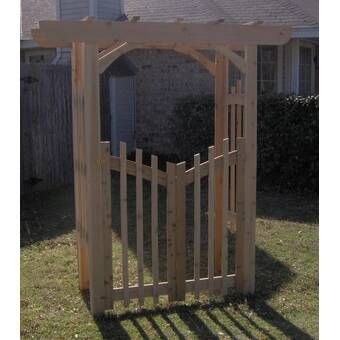 Threeman Products Country Cedar Wood Arbor | Wayfair Trellis Entrance, Arbor With Gate, Garden Arbor With Gate, Cedar Gate, Arbor Bench, Garden Gates And Fencing, Wood Arbor, Garden Gate Design, Wooden Gate