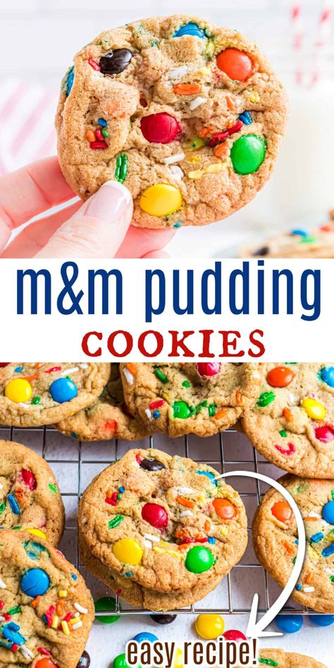 Chocolate Chip Cookie Recipe With Pudding, Mnm Cookies, Jello Cookies, Pudding Cookies Recipes, Amazing Cookie Recipes, Chocolate Chip Pudding, Chocolate Chip Pudding Cookies, Mix Chocolate, Almond Joy Cookies