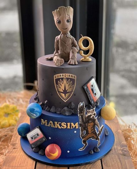 Guardian Of The Galaxy Cake, Guardians Of The Galaxy Birthday Cake, Guardians Of The Galaxy Birthday Party, Groot Birthday Party Ideas, Groot Birthday Cake, Baby Groot Cake, Groot Cake, Groot Birthday, Rocket Cake