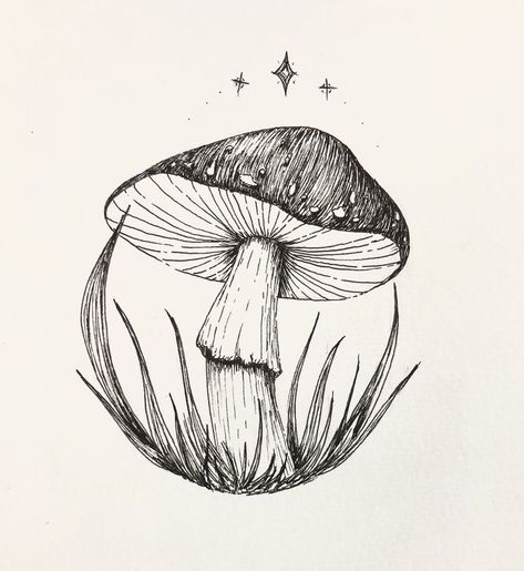 Ink Drawing Mushroom, Ink Mushroom Drawing, Black And White Mushroom Tattoo, Ink Illustrations Easy, Mushroom Ink Drawing, Inktober Drawings Ideas, Ink Drawings Ideas, Ink Drawing Easy, Easy Ink Drawings