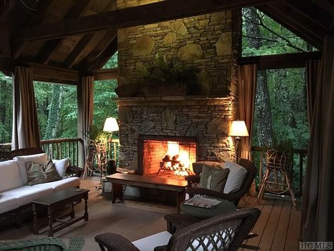 Covered Deck With Fireplace, Deck With Fireplace, Installing A Fireplace, Deck Maintenance, Cozy Porch, Deck Fireplace, Portable Fireplace, Exterior House Renovation, Screened Porch Designs