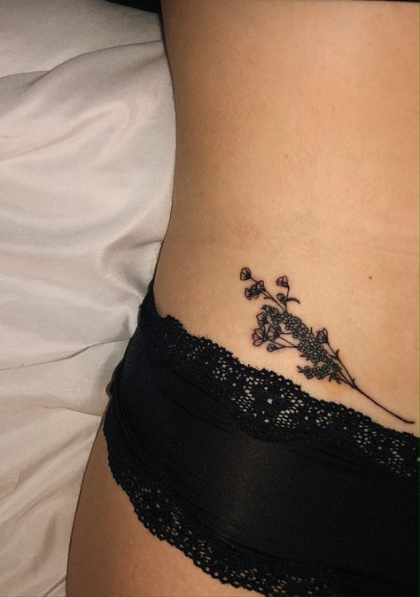 Lower Waist Tattoos For Women, Small Lower Stomach Tattoos For Women, Lavender Hip Tattoo, Waist Flower Tattoo, Lower Waist Tattoo, Tattoo On Waist, Lower Stomach Tattoos For Women, Waist Tattoo, Lower Belly Tattoos