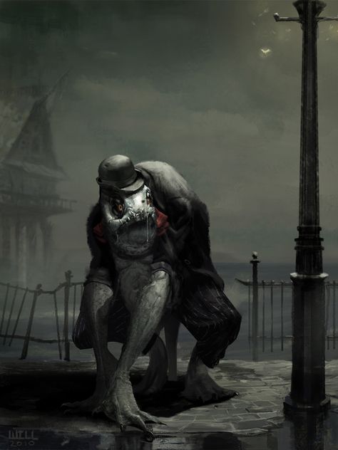 My digital painting Inspired by the "Shadow Over Innsmouth" by H.P Lovecraft. The Shadow Over Innsmouth, Lovecraft Monsters, Lovecraft Art, Cthulhu Art, Call Of Cthulhu Rpg, Lovecraft Cthulhu, Weird Fiction, Lovecraftian Horror, Eldritch Horror