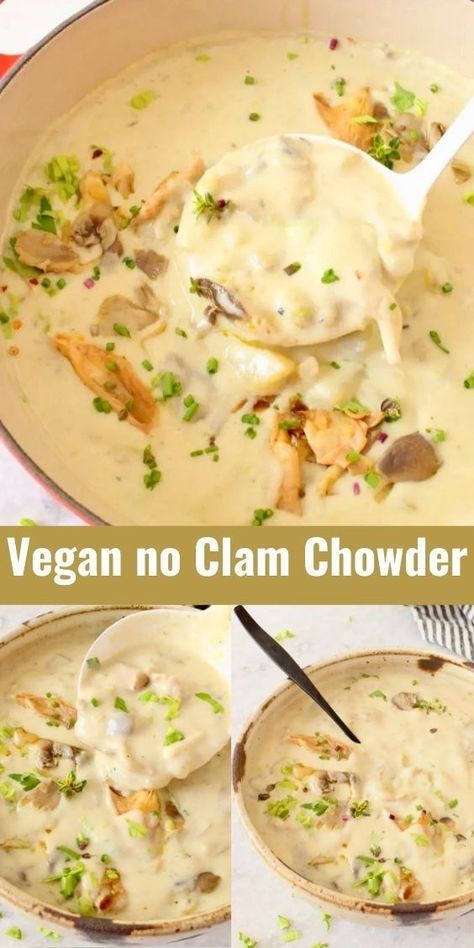 Vegan Clam Chowder, Vegan Chowder, Kombu Seaweed, Meatless Soups, Clam Chowder Soup, Veggie Society, Golden Potatoes, Boston Style, Chowder Soup