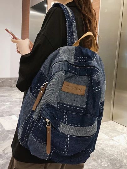 College Book Bag, Mochila Jeans, Cool School Bags, Cute School Bags, Women Backpack Fashion, Denim Backpack, Vintage College, Unisex Backpack, Jean Vintage