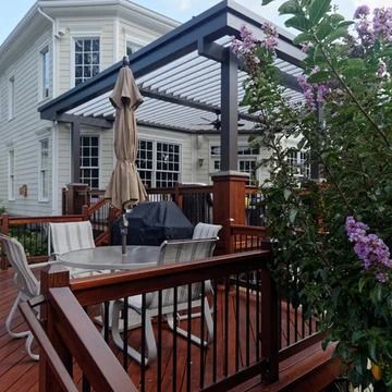 75 Deck with a Pergola Ideas You'll Love - May, 2024 | Houzz Large Deck With Pergola, Pergola Ideas Attached To House Deck, Small Deck With Pergola, Deck With Pergola Attached To House, Decks With Pergola Ideas, Back Deck With Pergola, Deck Pergola Ideas, Pergola On A Deck, Pictures Of Decks