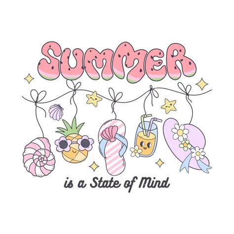 SUMMER IS STATE OF MIND - Summer Vibes - T-Shirt | TeePublic Tropical Elements, Preppy Stickers, Summer Sublimation, Illustration Art Design, Png Shirt, Food Stickers, Summer Projects, Summer Design, Tropical Vibes