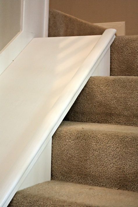 Amazing!! Add a kids slide to your existing stairs by Decor Allure featured on @Remodelaholic Slide On Stairs, Diy Stair Slide, Stair Slide, Basement Playroom, Indoor Slides, Kids Basement, Dog Ramp, Stair Case, Diy Stairs