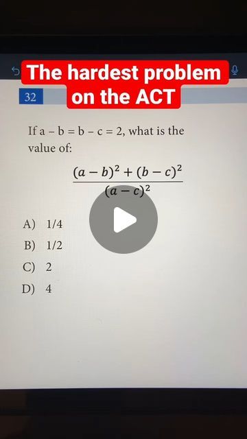 Tutely on Instagram: "The Hardest Problem on the ACT ｜ Math Algebra Problem w⧸ JusticeTheTutor #shorts #math #mathematics  #satinsider #sat #satmath #digitalsat #sat2024 #sat2024 #satmathhacks #satmathpractice #satmathtutor #satmathquestions #actmath #digitalact #psat #digitalpsat #psat2023 #psat2024 #sattestprep #testprep #testprephacks #sattips #satmathtips #digitalsat2024 #sat #satmath #digitalsat #sat2024 #satmathhacks #internationalstudents #highschoolparents #highschoolparenting" Sat Math Study Notes, Sat Notes, Psat Prep, Sat Tips And Tricks, Perfect Psat Score, Sat Math Questions, Sat Tips, Math Study Guide, Sat Test Prep