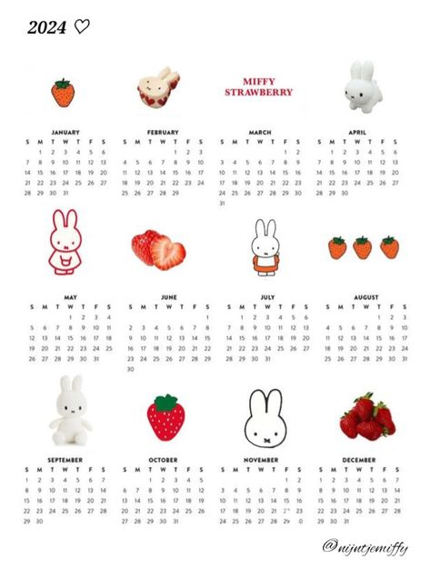 Miffy Calendar 2024, Miffy Calendar, Miffy Poster, Calender Print, 2024 Schedule, Cat Calendar, Cute Twitter Headers, Cute Calendar, 2024 Calendar