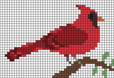 Cross Stitch Cardinal Pattern Free, Cardinal Pixel Art, Small Cardinal Cross Stitch Pattern, Cardinal Alpha Pattern, Bird Grid Pattern, Cardinal Perler Bead Patterns, Bird Knitting Chart, Bird Alpha Pattern, Cardinal Cross Stitch Pattern