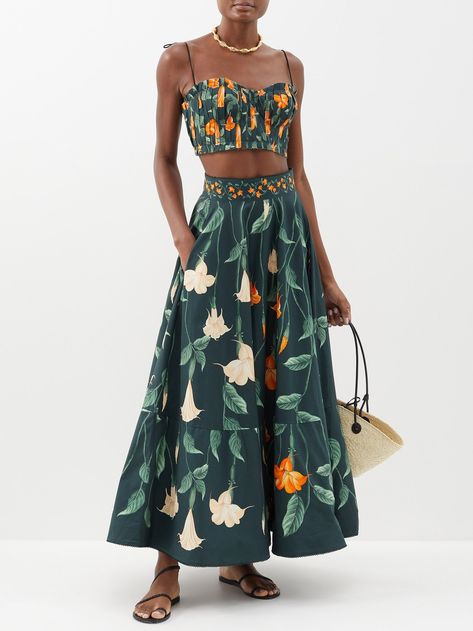 The Skirt Trends to Try in 2023 - Found Honeymoon Wear, Cotton Poplin Top, Poplin Top, Skirt Trends, Green Orange, Cotton Poplin, Fashion Inspo Outfits, Print Dress, Maxi Skirt