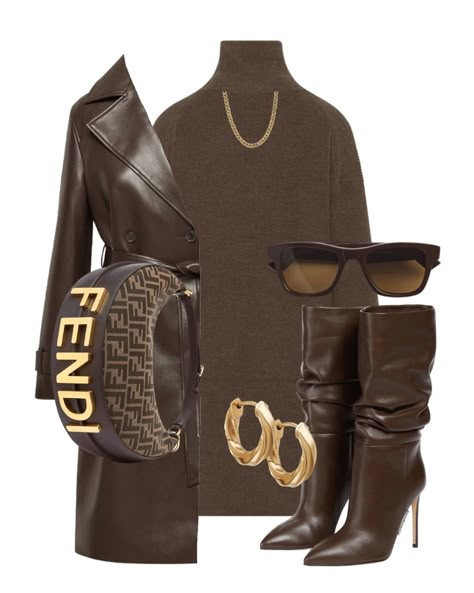 Fendi Outfits Women, Brown Monochrome Outfit, Fendi Outfits, All Brown Outfit, Fendi Outfit, Cute Professional Outfits, Winter Boots Outfits, Fendi Bag, Chocolate Delight