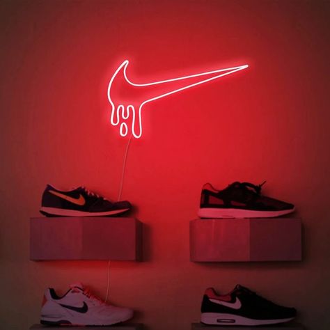 Neon Lights Boys Bedroom, Neon Nike Sign, Neon Sign For Room, Jordan Themed Room, Nike Neon Light, Neon Boys Room, Nike Room Decor, Nike Bedroom, Neon Sign Bedroom Aesthetic