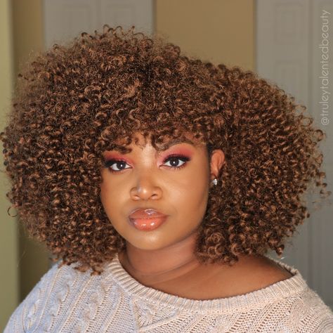 Honey Brown Hair Curly Natural, Honey Brown Afro Hair, Honey Blonde Afro Dark Skin, Honey Blonde Afro, Honey Blonde Hair Curly Natural Curls, Honey Blonde 4b Hair, Diy Crochet Hairstyles, Human Hair Crochet, Diy Honey