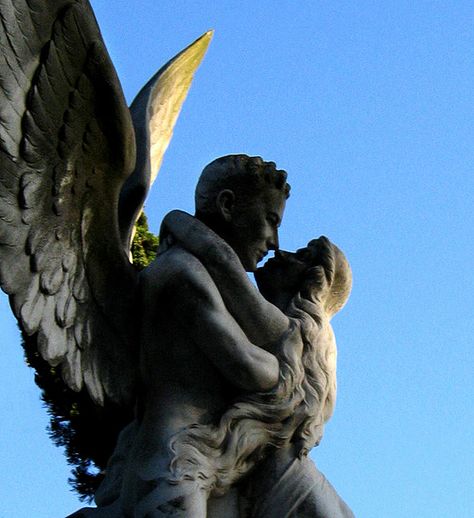 Statue Kiss, Statues Kissing, Angel And Human Couple, Angels In Love, Michael Aesthetic, Angel Statue Photography, Arch Angel Michael, Angel Couple, Beautiful Statues