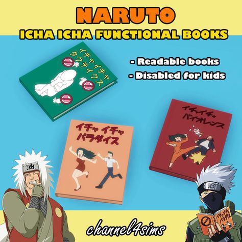 TS4: Naruto - Icha Icha Functional Books | channel4sims on Patreon Sims 4 Anime, Sims 4 Mm, Sims House Design, Sims 4 Cc Packs, Sims 4 Cc Furniture, Manga Books, Sims Mods, Kids' Book, Sims 4 Cc