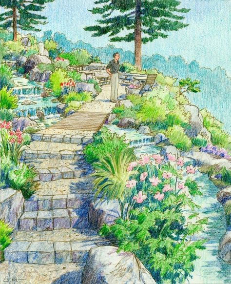 Crafting Natural Elegance: Landscape Sketch Design Specialists Interior Architecture Sketch, Landscape Design Drawings, Furniture Design Sketches, Landscape Architecture Drawing, Interior Design Renderings, Interior Architecture Drawing, Watercolor Architecture, Landscape Sketch, Architecture Design Drawing