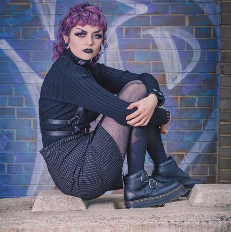 Rowan is modelling our Jawbreaker Avoid Turtleneck Sweater and Banned Cold Wave Bodycon Skirt with Dr Martens Devon Heart Nappa Quad Boots 😍 📸 Photographer: @michaelbarnesphotography ⁠ 💃 Model: @cutesick . . #bluebanana #bluebananauk #bluebananafashion #alternativefashion #gothicfashion #fashion #style #altfashion #alternative #ootd #gothic #gothicstyle #model #fashionmodel #photoshoot #femalemodel #altmodel #photooftheday #picoftheday #fashionphotography #jawbreaker #drmartens #docmartens Dr Martens Devon Heart Outfit, Devon Flower Dr Martens, Devon Flower Dr Martens Outfit, Dr Martens Devon Heart, Dr Martens Devon, Heart Outfit, Martens Outfit, Dr Martens Outfit, Gothic Models