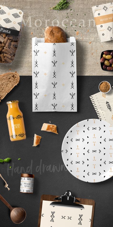 Moroccan Berber Vector Patterns on Behance Honey Label Design, Villa Marrakech, Adobe Illustrator Pattern, Pattern Packaging, Simple Branding, Free Design Elements, Textures Architecture, Honey Label, Berber Symbols