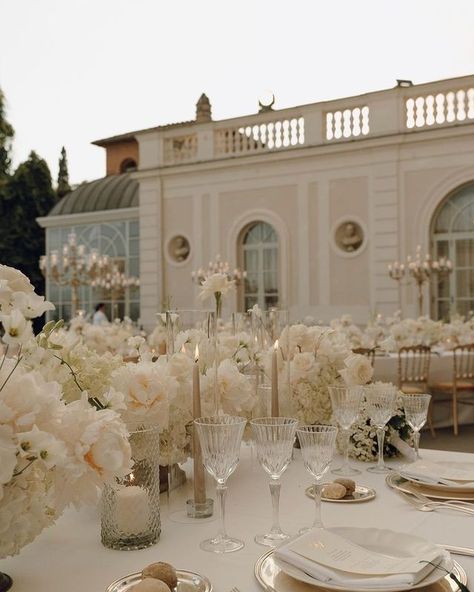 Wedding Daphne en Bas • Instagram Elegant Wedding Themes, Tafel Decor, Dream Wedding Decorations, All White Wedding, Total White, Dream Wedding Venues, Wedding Money, European Wedding, Cream Wedding