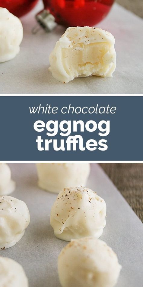 These Eggnog Truffles are white chocolate truffles that are infused with the flavors of eggnog. They are perfect for Christmas gifts! Eggnog Truffles, Coffee Creations, Taste And Tell, Great Dinner Ideas, White Chocolate Truffles, Egg Nog, Truffle Recipe Chocolate, Truffle Recipe, Chocolate Truffles