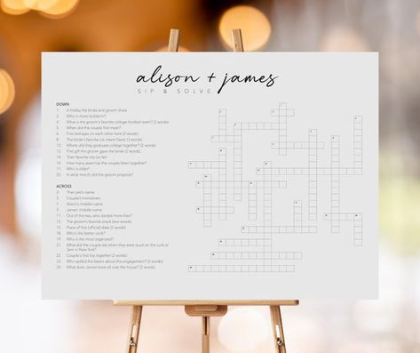 Bridal Shower Crossword Puzzle, Wedding Crossword Puzzle Questions, Sip And Solve Wedding Crossword, Wedding Word Search, Wedding Crossword Puzzle, Planning 2023, Wedding Puzzle, Puzzle Ideas, Wedding Extras