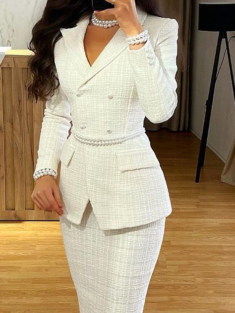 Regular Fit Lapel Collar Long Sleeve Plain Elegant Jacket | stylewe Fitted Midi Skirt, Plain Jacket, Cute Professional Outfits, Elegant Jacket, Types Of Coats, Classy Work Outfits, Professional Outfits, Style Mistakes, Business Outfits