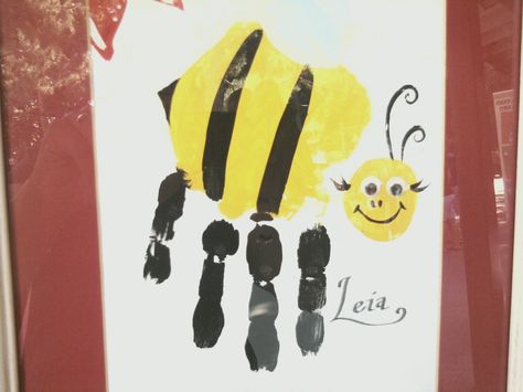 Handprint Bee, Hand Print Bee Craft, Bumble Bee Infant Craft, Bumble Bee Art For Toddlers, Bee Mine Footprint Art, Handprint Painting, Footprint Art, Monthly Themes, Handprint Crafts