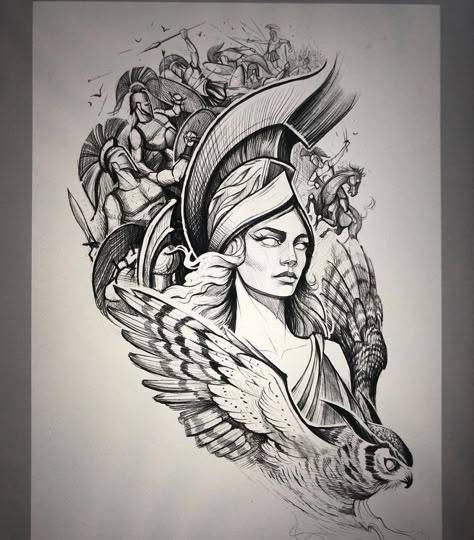 Martin Devlin Kelly on Instagram: “Athena half sleeve. 🤺🏹⚔️🗡 #athena #athenatattoo #wargoddess” Greek Goddesses Drawing, Neo Traditional Tattoo Design Sketches, Upper Half Sleeve Tattoos, Greek Goddess Tattoo, Greece Tattoo, Athena Tattoo, Greek God Tattoo, Fleurs Art Nouveau, Greek Tattoo