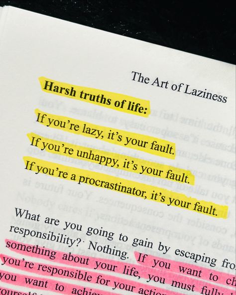 📍Harsh Lessons that can completely transform your mindset and your life. 📌Book- The Art of Laziness by @librarymindset Share with your friends!! Follow @booklyreads for more book insights and self improvement lessons. [lessons, the art of laziness, books, mindset, Books insights, booklyreads, book recommendations, life lessons, transform your life, life changing, harsh truths, harsh lessons, self improvement, motivation, Inspiring lessons] #lifelessons #quotes #theartoflaziness #dailym... The Art Of Laziness, Books About Mindset, Harsh Truth Quotes Life, The Art Of Laziness Book Quotes, Mindset Book Quotes, Harsh Truth Quotes, Harsh Motivation, Lifelessons Quotes, Attached Book