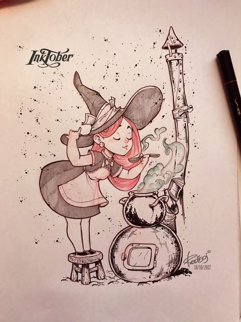 ArtStation - InkTober 2017 day 18, Sergey Klyuchnikov Witch Drawing, Inktober 2016, Halloween Drawings, Arte Sketchbook, Arte Inspo, Witch Art, Art Pop, 31 Days, A Witch