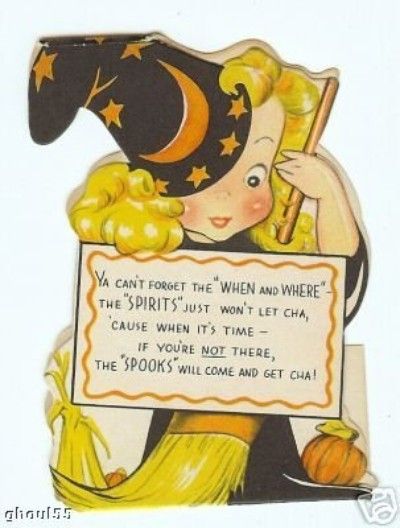 Cute Vintage Halloween, Vintage Halloween Greeting Cards, Masters Party, Vintage Halloween Invitations, Vintage Halloween Cards, Vintage Halloween Party, Vintage Halloween Images, Vintage Holiday Cards, Cute Witch