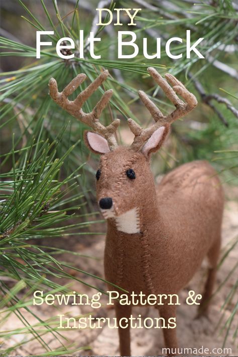 This buck deer's sewing pattern & instructions is available for instant download so you can get started on your craft project without wait! For those of you interested in making a happy deer family, a set of three sewing patterns (buck, doe & fawn) is also available! This felt deer would make an adorable addition to your woodland themed decor, or a one-of-a-kind handmade gift for any occasion, such as Mother's Day, Father's Day, a birthday, etc. Deer Sewing Pattern, Felt Deer, Male Deer, Felt Animal Patterns, Hand Sewing Projects, Toy Making, Felt Animal, Buck Deer, Felt Ideas