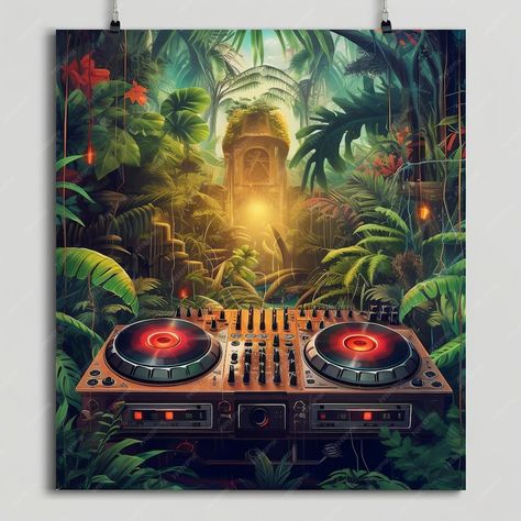 Mass Background, Jungle Artwork, Dj Console, Jungle Background, Food Gifs, Jungle Music, Jungle Art, Astronaut Art, Night Background