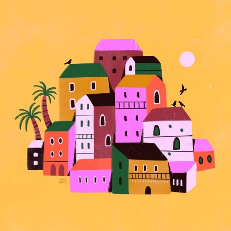 Irene 🇺🇦🇨🇦 Illustrator & Graphic Designer on Instagram: "Long time no see! 
The illustration inspired by the beautiful colorful buildings of Cinque Terre in Italy.

I have availability in July for new illustration projects ✏️
Reach out: ireneneyman.illustrator@gmail.com

#italyarchitecture #illustration #buildings #city #houseillustration" Brazil Illustration Art, Seattle Illustration, Painting Ideas City, Villa Illustration, Brazil Illustration, Hotel Illustration, Italy Illustration, Illustration City, Cartoon Building