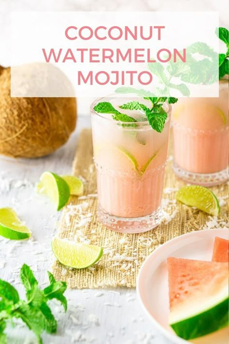 Watermelon Mojito Recipe, Coconut Mojito, Denver Food, Cream Of Coconut, Watermelon Cocktail, Rum Cocktail Recipes, Watermelon Mojito, Watermelon Drink, Mocktail Recipes