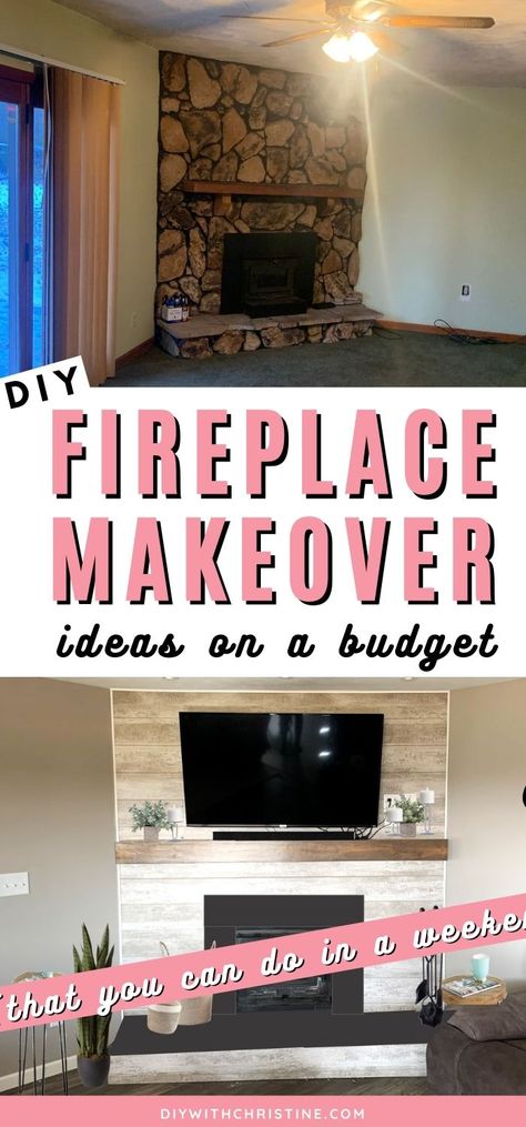 Trailer Fireplace Makeover, Diy Fireplace Mobile Home, How To Upgrade Your Fireplace, Reface Fireplace Before And After, Redoing Gas Fireplace Ideas, Rental Friendly Fireplace Makeover, Mobile Home Fireplace Remodel, Fireplace Renovation Ideas, 50s Fireplace Makeover