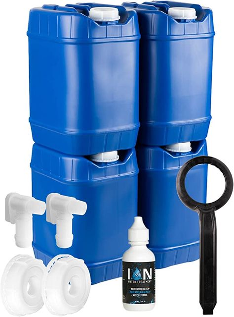 Amazon.com : Saratoga Farms 5-Gallon Stackable Water Storage Containers with Lids, Emergency Water Storage Kit Including Spigots and Water Preserver Bottles, 20 Gallons : Home & Kitchen Water Preservation, Water Storage Containers, Toilet Room Decor, Emergency Food Storage, Emergency Water, Survival Supplies, Water Container, Water Containers, Emergency Supplies