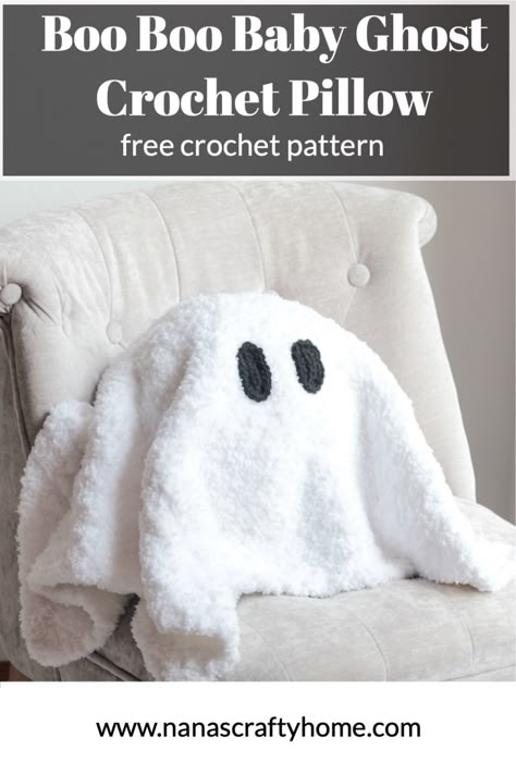 Boo-Boo the Baby Crochet Ghost Pattern is a free c2c corner to corner crochet pattern by Nana's Crafty Home! This fun and easy crochet pattern works up quickly making this snuggly ghost the perfect addition to your home! Crochet Ghost Dishcloth, Ghost Crochet Blanket, Ghost Pillow Crochet, Crochet Ghost Blanket, Ghost Pillow Crochet Pattern, Crochet Ghost Pillow Pattern Free, Ghosts Crochet, Crochet Patterns Ghost, Ghost Pillow Pattern