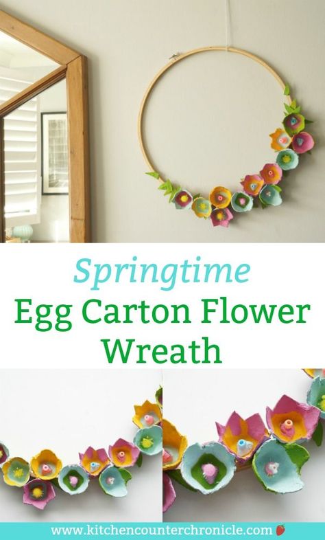 Egg Carton Wreath, Egg Carton Flower Wreath, Egg Carton Art, Egg Carton Flowers, Craft Projects For Adults, Earth Day Crafts, Egg Carton Crafts, Projects For Adults, Egg Box