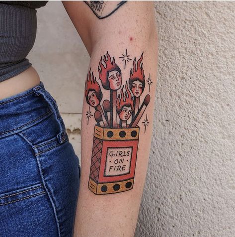 Antique Traditional Tattoo, New American Style Tattoo, Old School Tattoo Words, American Traditional Mystical Tattoo, American Traditional Matchbox Tattoo, Match Tattoo Fire Traditional, American Traditional Portal Tattoo, Match Tattoo Traditional, New Traditional Tattoo Design