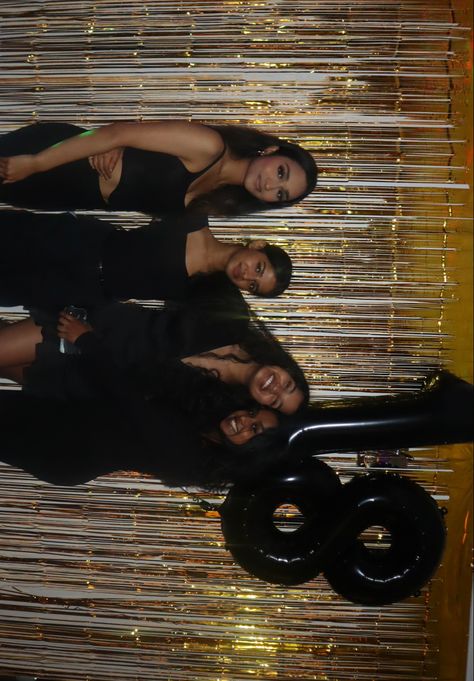 18th birthday; black & gold theme Black Outfit For Birthday, Gold Black Party Theme, Black Dress Code Birthday Party, All Black Party Aesthetic, 18th Birthday Elegant Theme, Back In Black Party Theme, Blackout Or Back Out Party Theme, All Black 18th Birthday Party, 18th Birthday Party Ideas Black