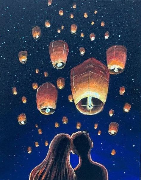 Lantern Canvas Painting, Lantern Painting Easy, Lantern Art Drawing, Simple Acrilyc Painting, Lantern Festival Painting, Acrylic Painting Canvas Inspiration, Easy Art Painting Acrylic Simple, Lantern Festival Drawing, Lantern Festival Illustration