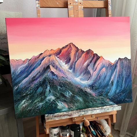 Pink Sky Mountain Painting, Fall Mountain Painting, Sunset Mountains Painting, Structural Painting, Mountain Sunset Painting, Mountain Painting Acrylic, Sunset Acrylic Painting, Landscape Acrylic Painting, Sunset Painting Acrylic