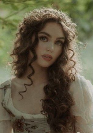 Goddess Curly Hair, Bridal Hair Ethereal, Curly White Hair Aesthetic, Medieval Princess Hair, Naturally Curly Bridal Hair Down, Wavy Puffy Hair, Roka Hairstyles, Curly Fairy Hairstyles, Httyd Hairstyles