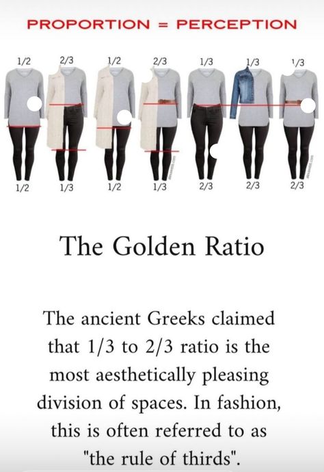 Golden Ratio Fashion Rule Of Thirds, Proportions In Fashion, Rule Of Thirds Outfit, Rule Of 3rds Fashion, Proportions Outfit, Styling Proportions, Rule Of Thirds Fashion, Clothing Proportions, Clothing Silhouettes