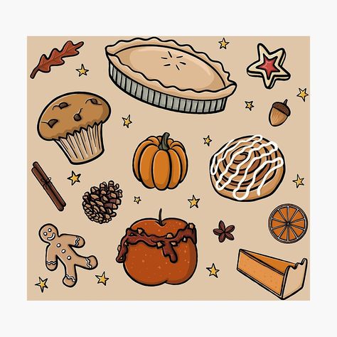 Snacks Illustration, Bullet Journal Work, Fall Camping, Minimalist Wall Decor, Fall Baking, Sweet Style, Transparent Stickers, Illustrations Posters, Shop Decoration